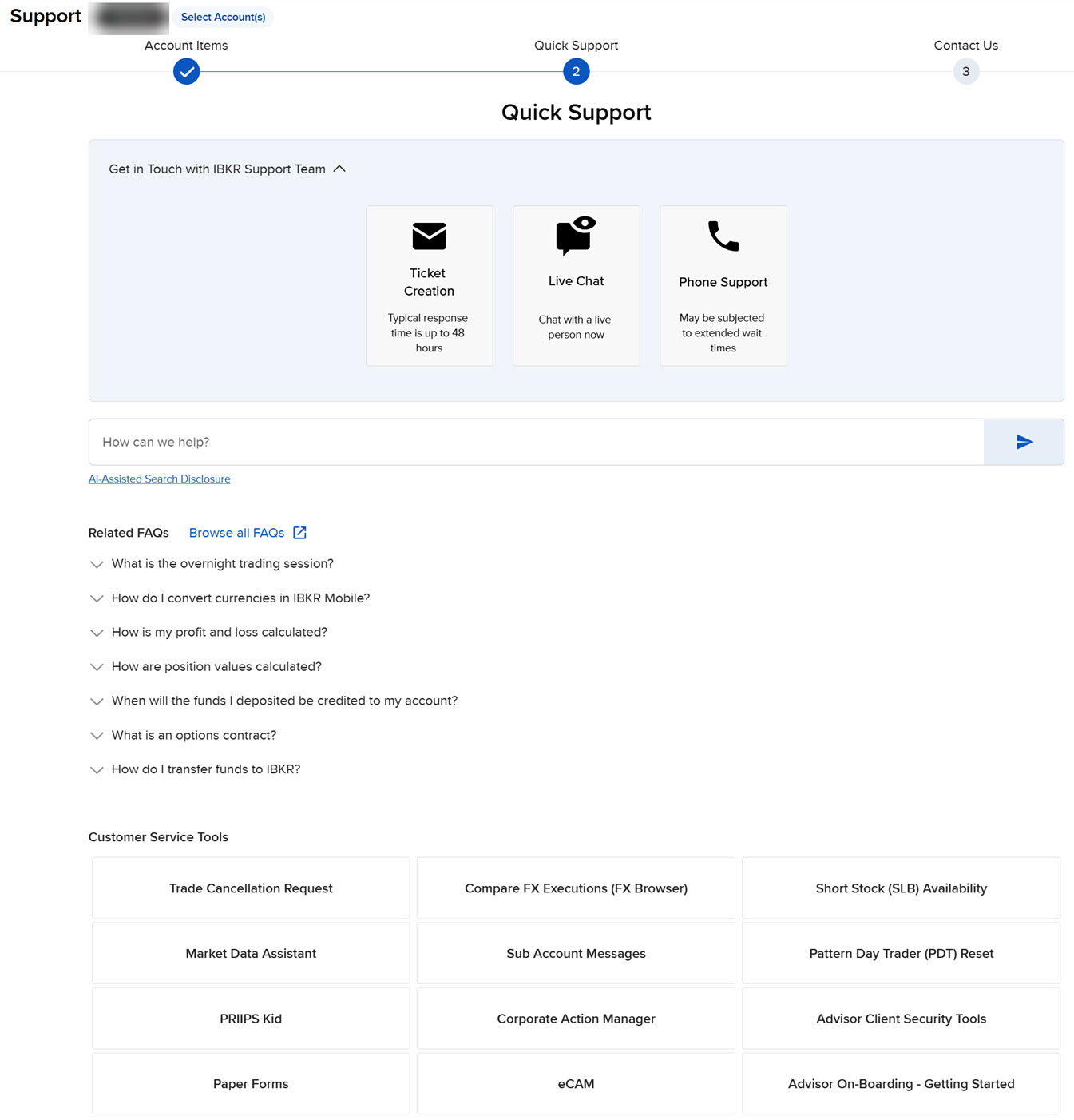 The quick support menu in advisor portal. 
